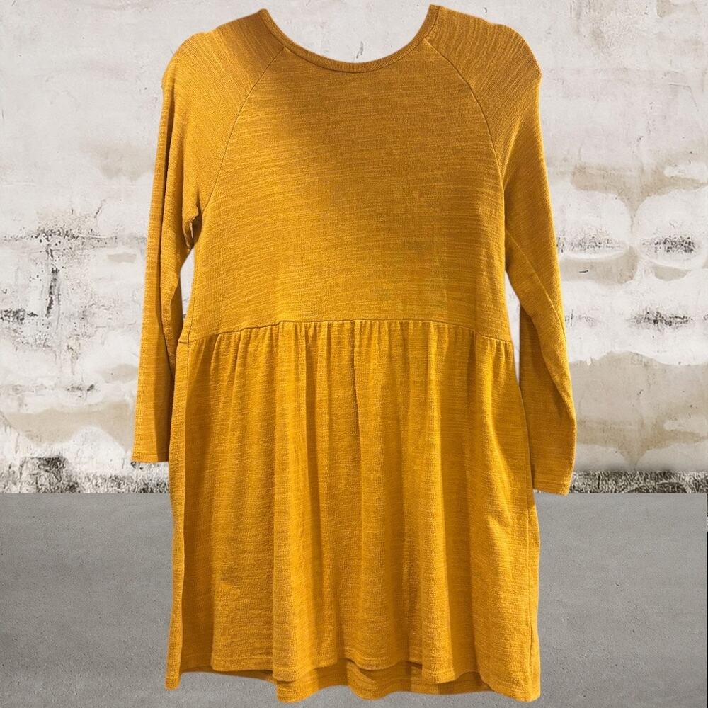 Old Navy Girls Fit & Flare Solid Yellow Long Sleeve Dress Size Large (10-12) - Picture 2 of 5